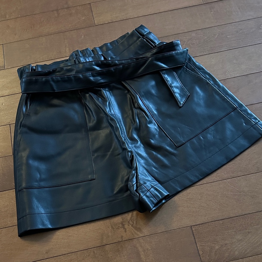 Zara Black High Waist Leather Shorts